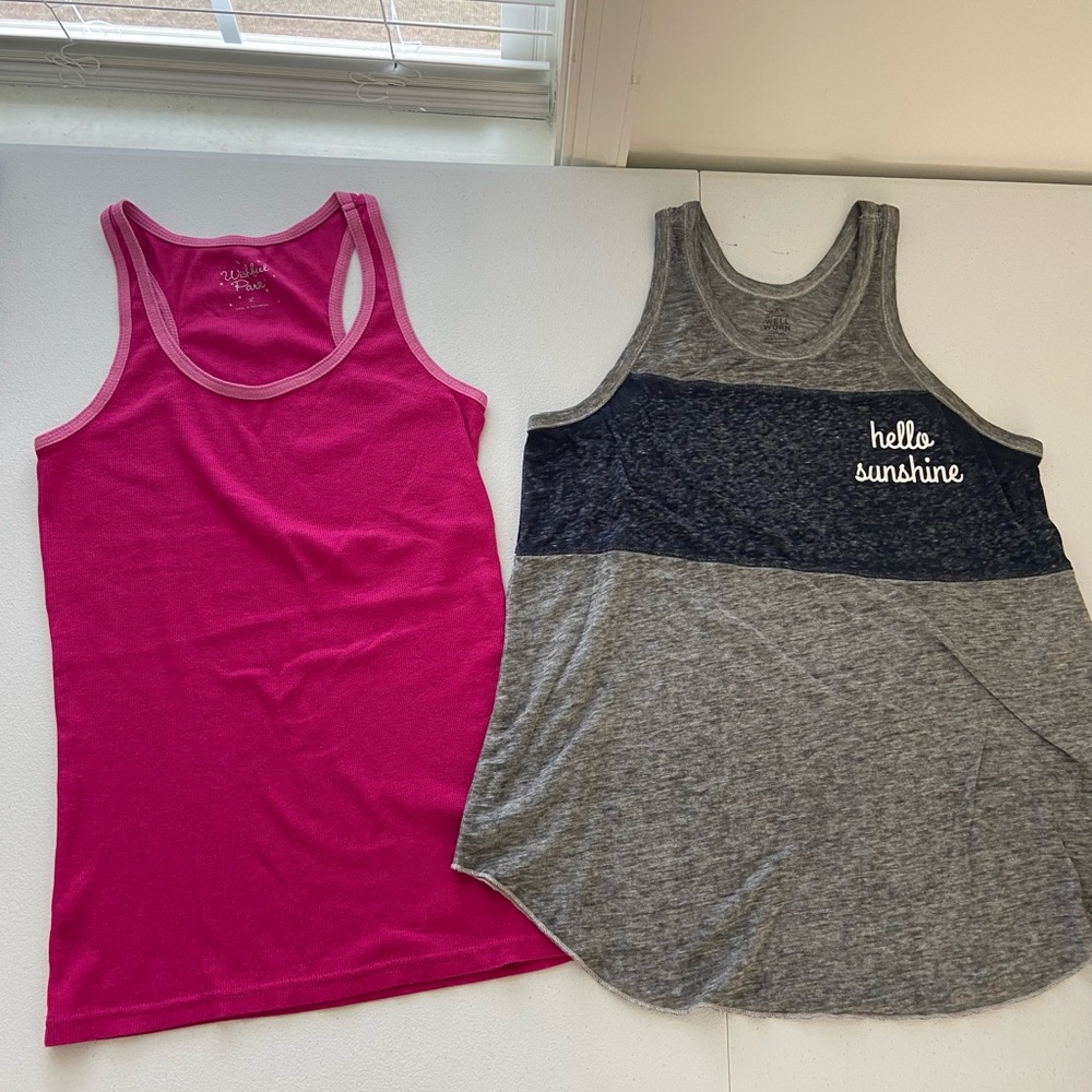 EUC BUNDLE women’s pink gray casual comfy relaxed ribbed racerback tanktop set L